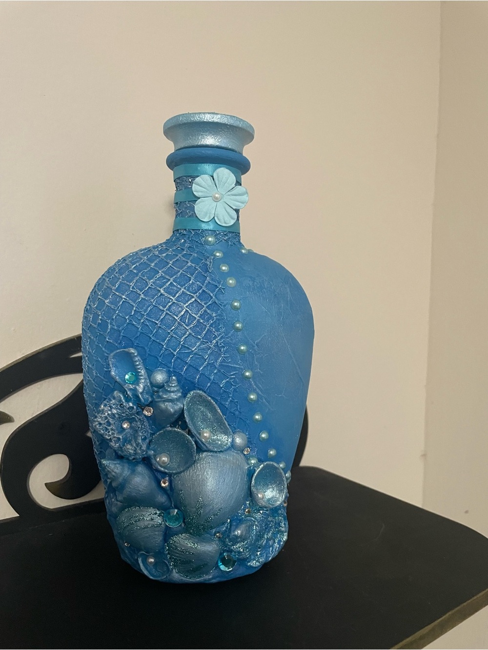 Handcrafted Decorative Blue Embellished Bottle